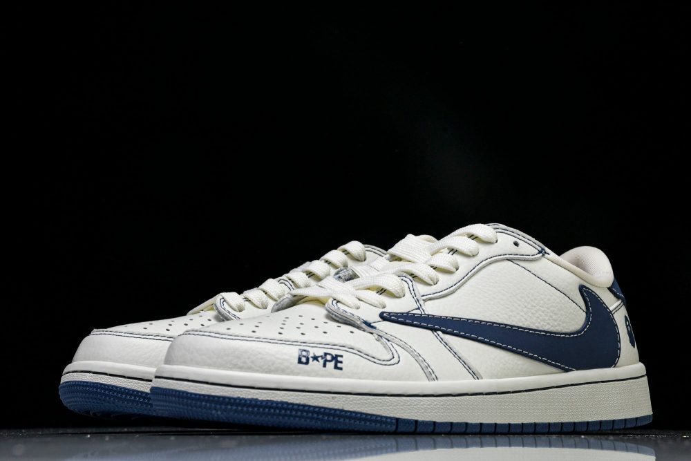 Travis Scott AJ1 Low x BAPE 'White Blue' (Custom) - Image 2