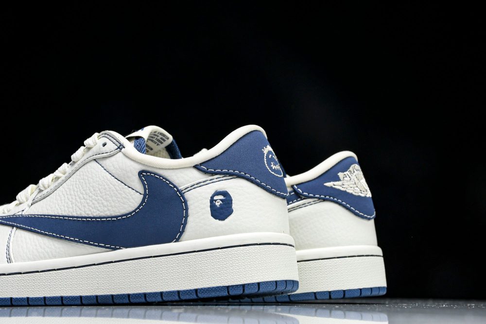 Travis Scott AJ1 Low x BAPE 'White Blue' (Custom) - Image 8