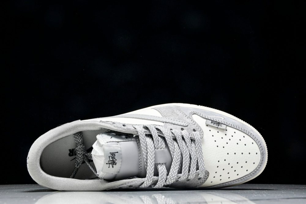 Travis Scott AJ1 Low x Stussy 'Grey White 2.0' (Custom) - Image 4