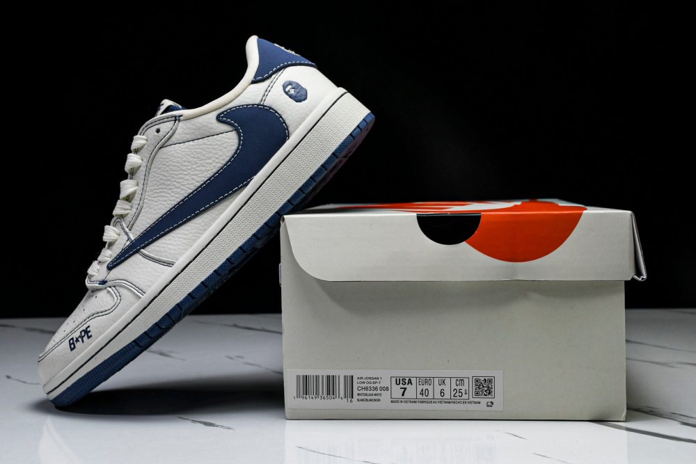 Travis Scott AJ1 Low x BAPE 'White Blue' (Custom) - Image 26