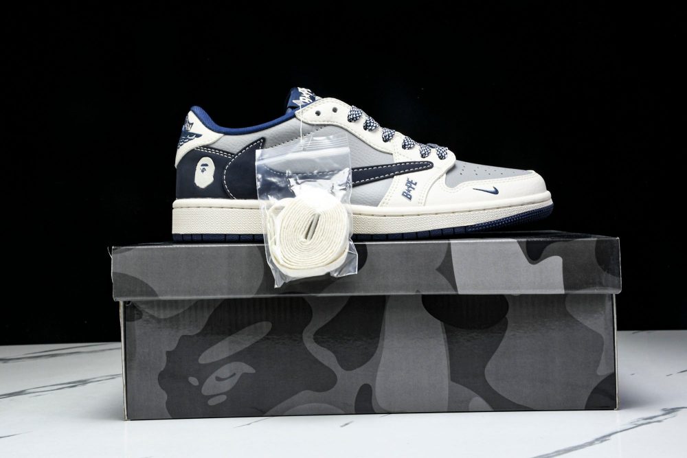 Travis Scott AJ1 Low x BAPE 'Grey Navy' (Custom) - Image 24