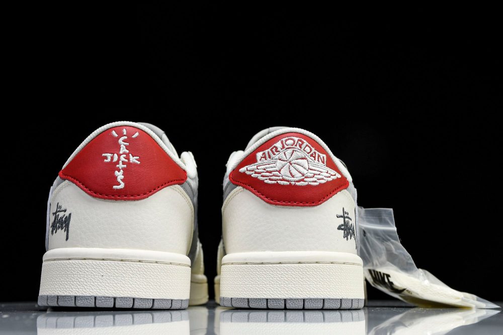 Travis Scott AJ1 Low x Stussy 'Grey White Red' (Custom) - Image 8