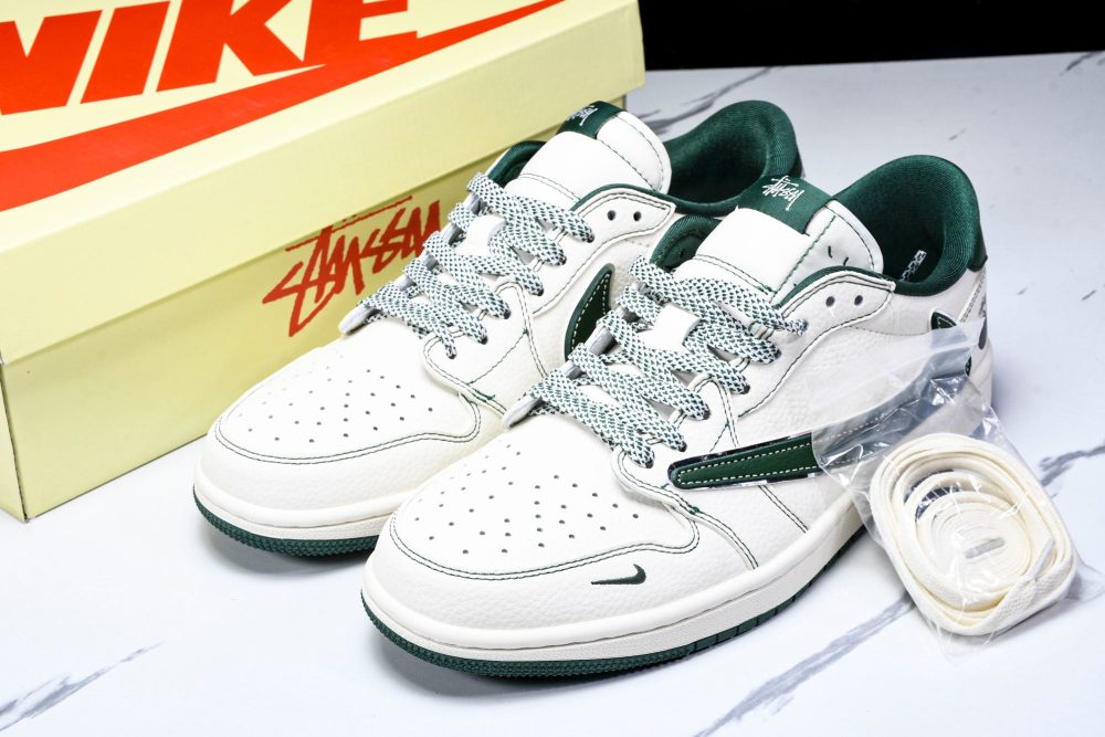 Travis Scott AJ1 Low x Stussy 'White Green' (Custom) - Image 19