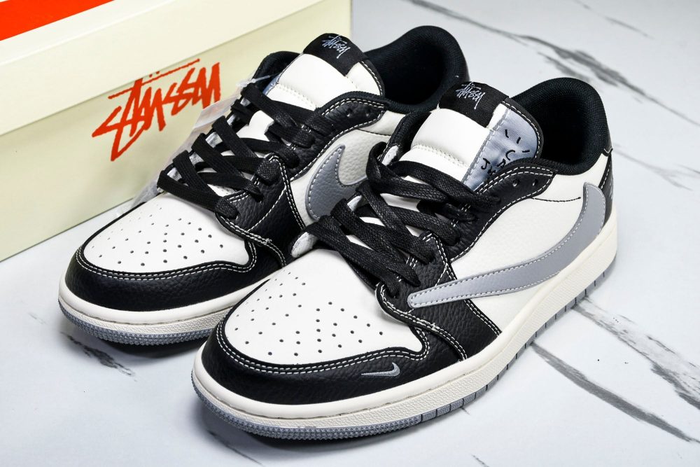 Travis Scott AJ1 Low x Stussy 'Black White Grey' (Custom) - Image 21
