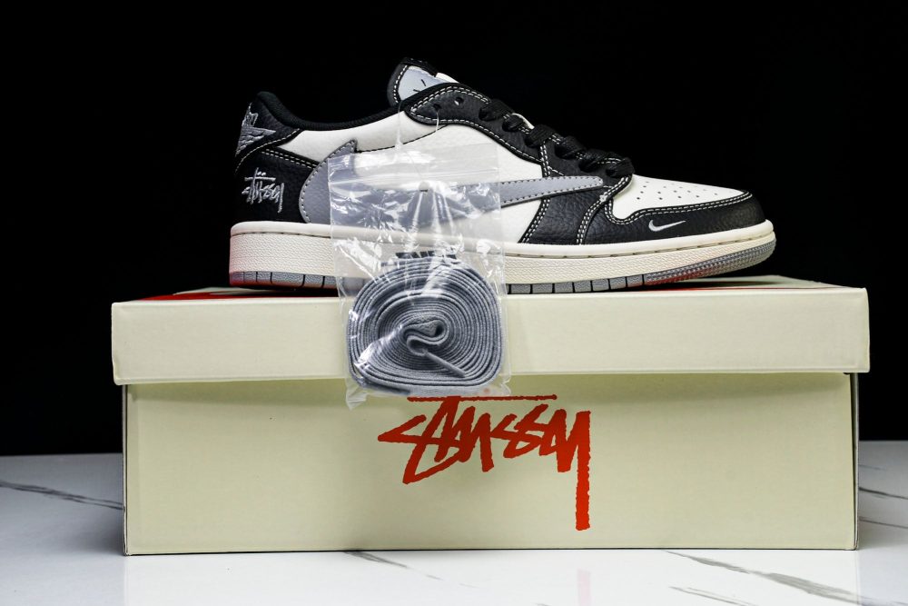 Travis Scott AJ1 Low x Stussy 'Black White Grey' (Custom) - Image 30