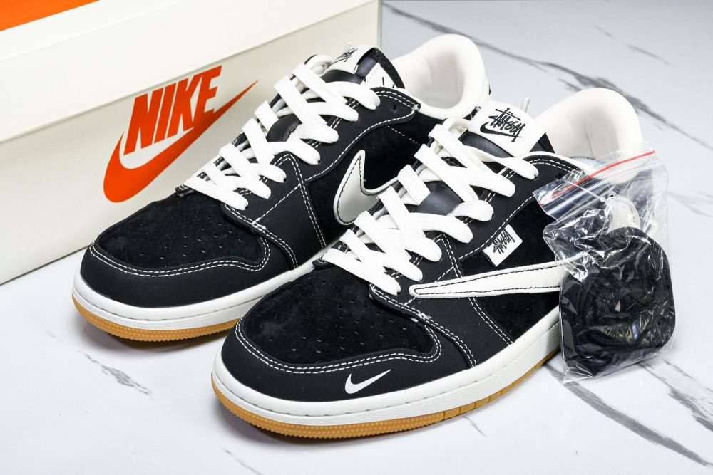 Travis Scott AJ1 Low x Stussy 'Black White Gum' (Custom) - Image 24