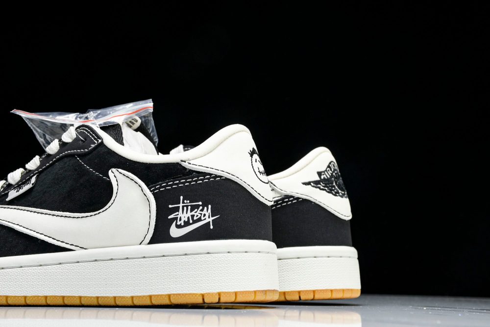 Travis Scott AJ1 Low x Stussy 'Black White Gum' (Custom) - Image 14