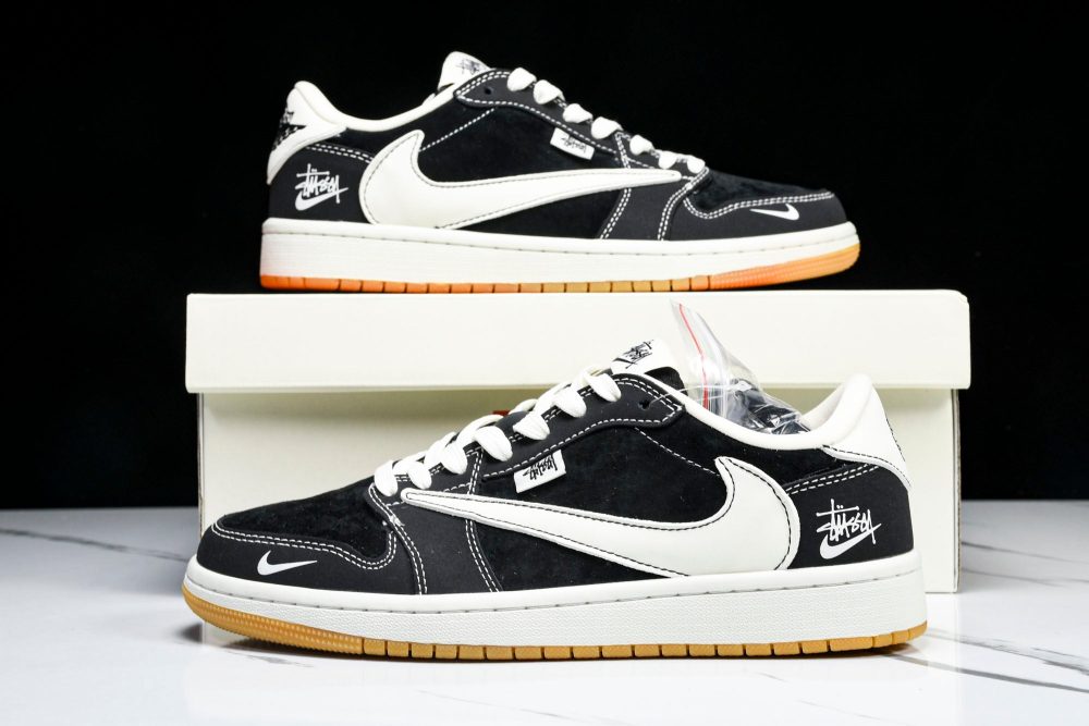 Travis Scott AJ1 Low x Stussy 'Black White Gum' (Custom) - Image 21