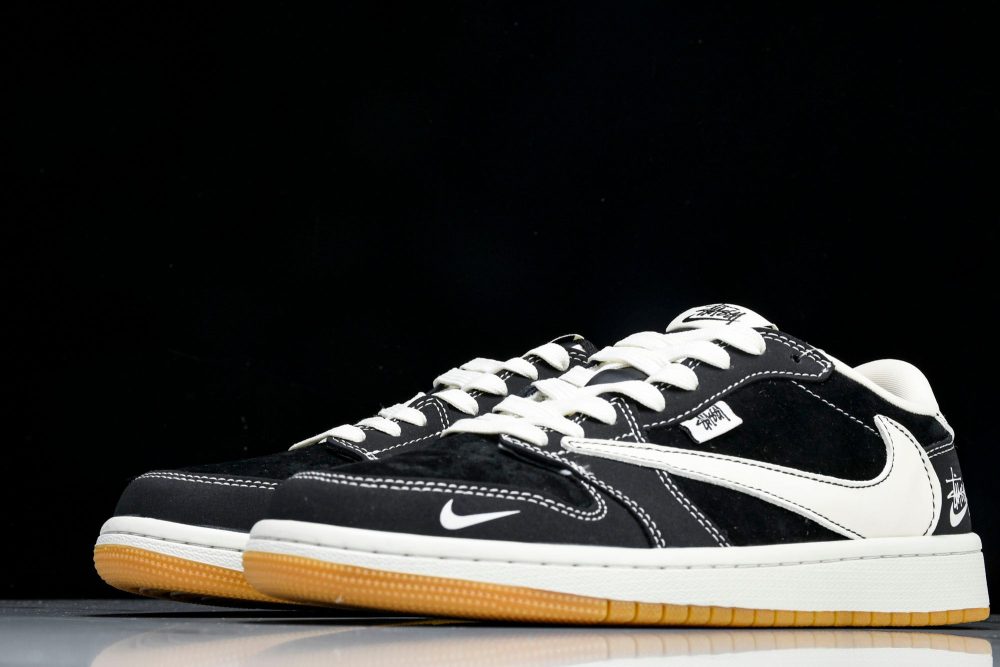 Travis Scott AJ1 Low x Stussy 'Black White Gum' (Custom) - Image 6