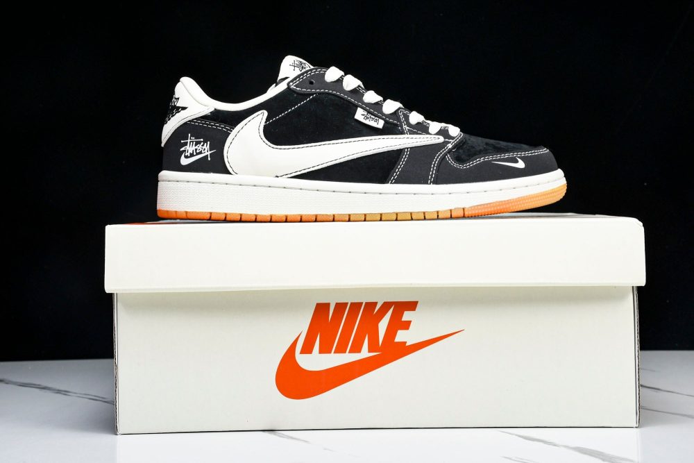 Travis Scott AJ1 Low x Stussy 'Black White Gum' (Custom) - Image 29