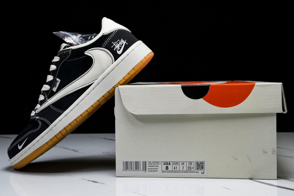 Travis Scott AJ1 Low x Stussy 'Black White Gum' (Custom) - Image 31