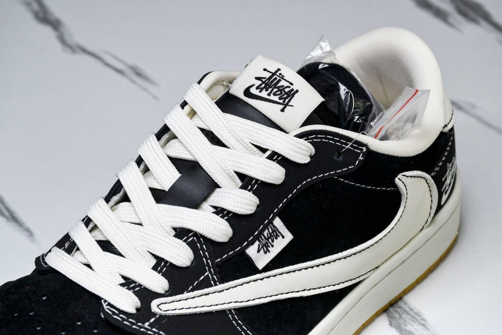 Travis Scott AJ1 Low x Stussy 'Black White Gum' (Custom) - Image 15