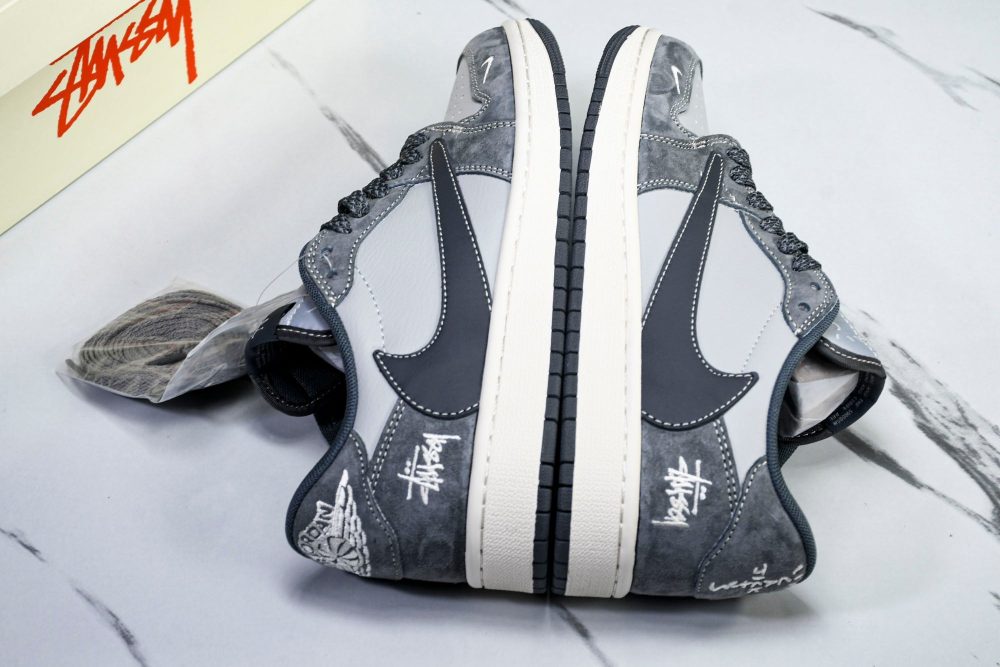 Travis Scott AJ1 Low x Stussy 'Grey' (Custom) - Image 31