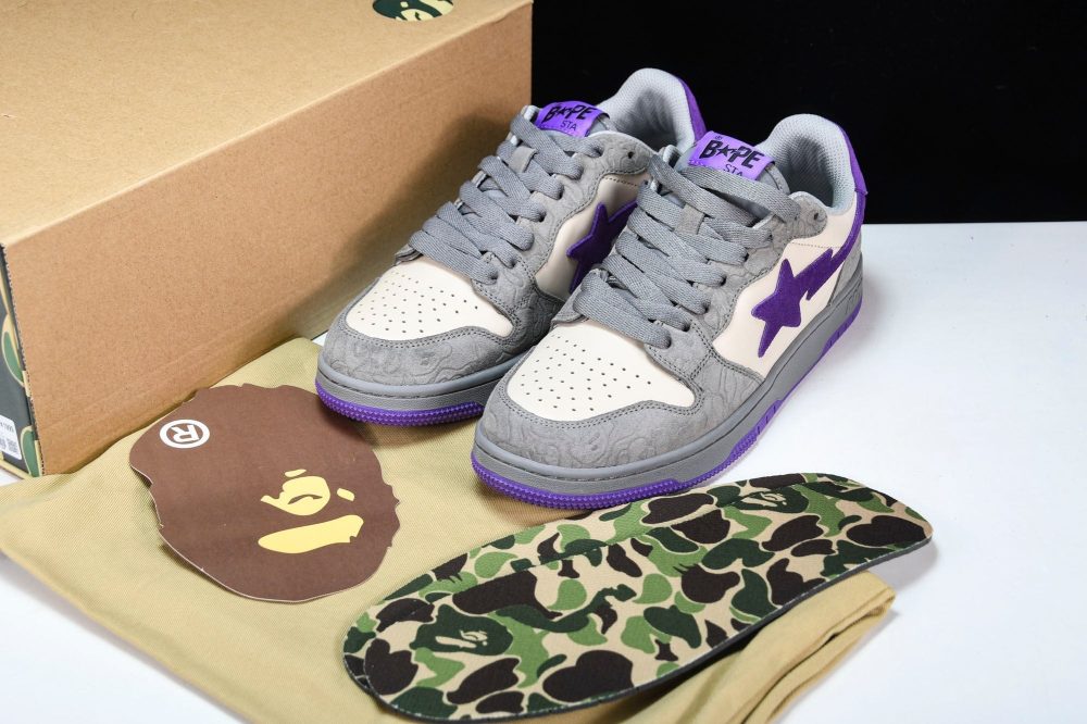 A Bathing Ape Bape Court Sta ‘Mist Grey Royal Purple’ - Image 15