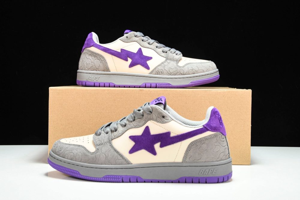 A Bathing Ape Bape Court Sta ‘Mist Grey Royal Purple’ - Image 17