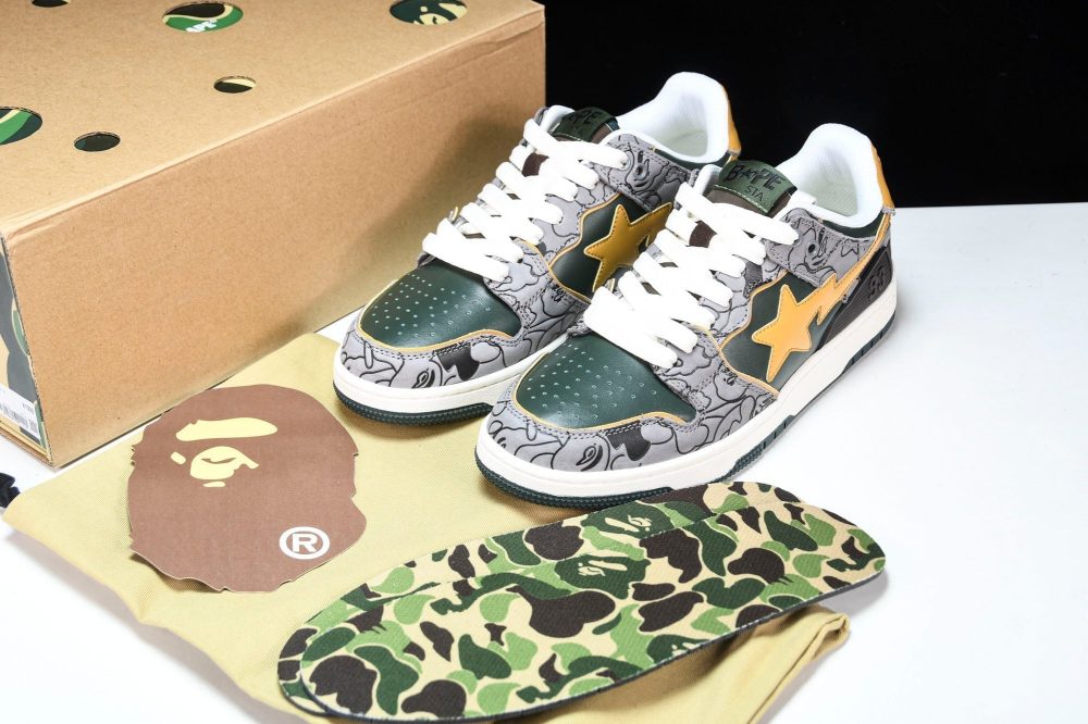 A Bathing Ape Bape SK8 Sta 'Grey Mustard Yellow' - Image 13