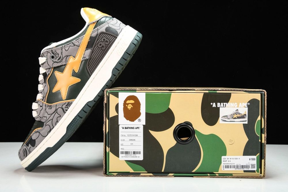 A Bathing Ape Bape SK8 Sta 'Grey Mustard Yellow' - Image 16