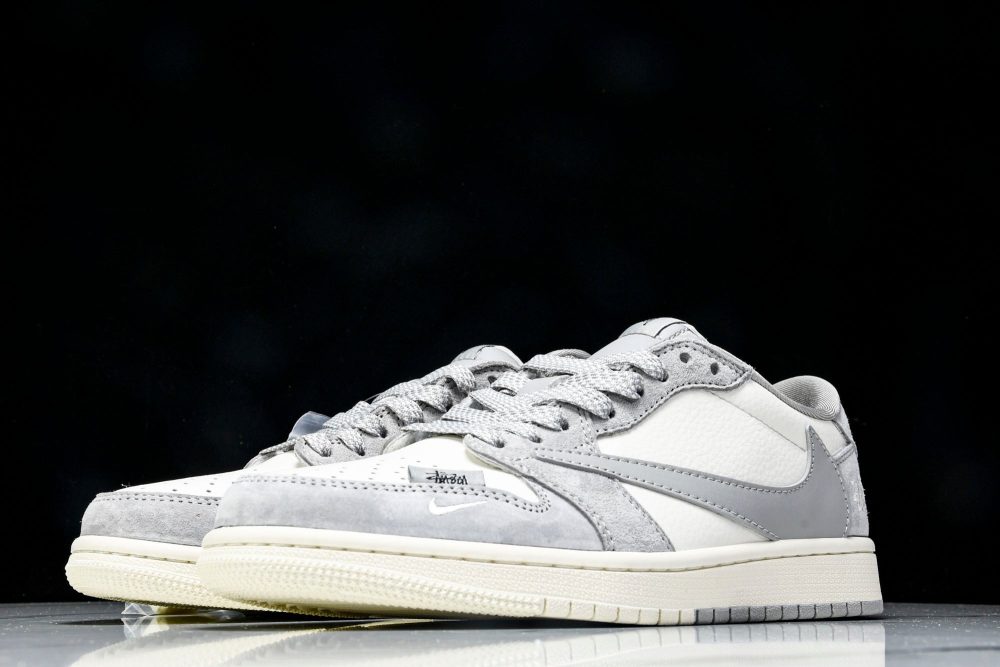 Travis Scott AJ1 Low x Stussy 'Grey White 2.0' (Custom) - Image 2
