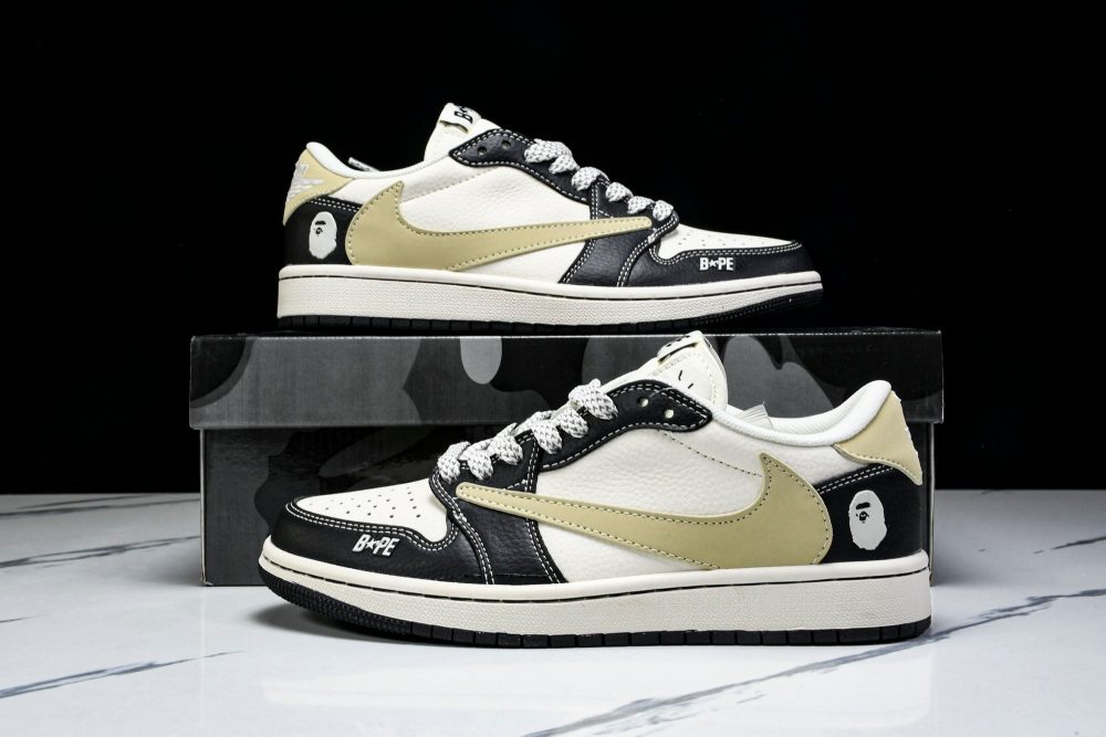 Travis Scott AJ1 Low x BAPE 'Beige Black White' (Custom) - Image 23