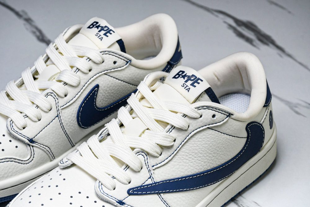 Travis Scott AJ1 Low x BAPE 'White Blue' (Custom) - Image 19