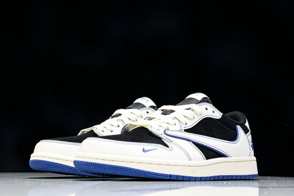 Travis Scott AJ1 Low x Stussy 'Black White Blue' (Custom) - Image 2