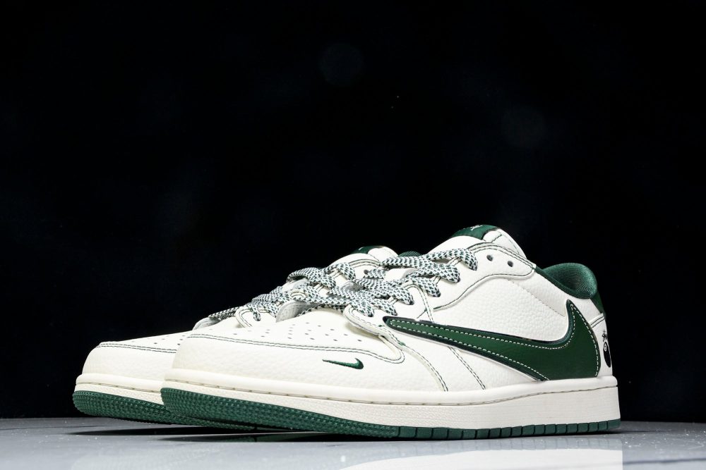 Travis Scott AJ1 Low x Stussy 'White Green' (Custom) - Image 2