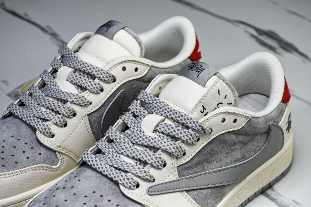 Travis Scott AJ1 Low x Stussy 'Grey White Red' (Custom) - Image 20