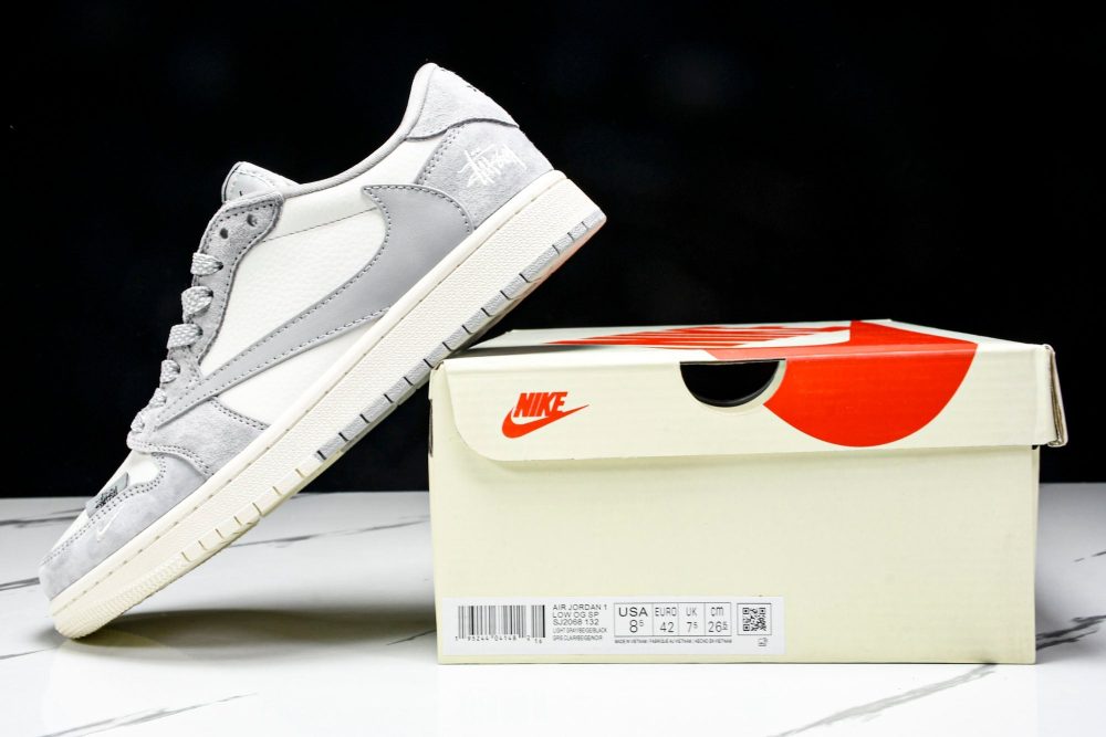 Travis Scott AJ1 Low x Stussy 'Grey White 2.0' (Custom) - Image 25