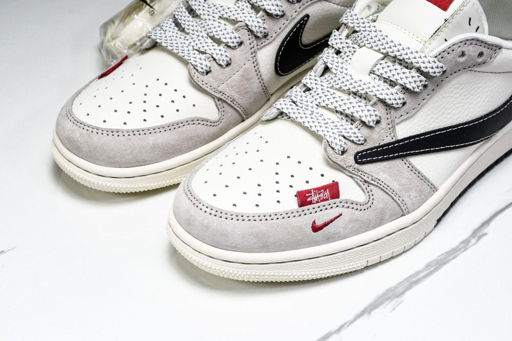Travis Scott AJ1 Low x Stussy 'Black White Grey 2.0' (Custom) - Image 18
