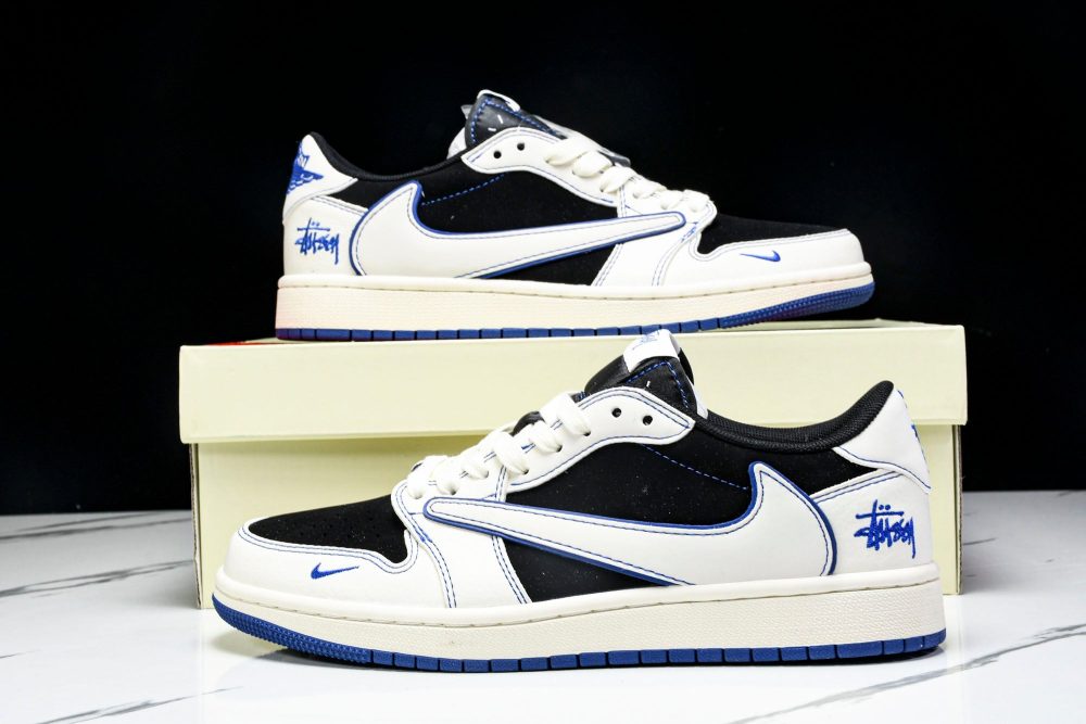 Travis Scott AJ1 Low x Stussy 'Black White Blue' (Custom) - Image 23