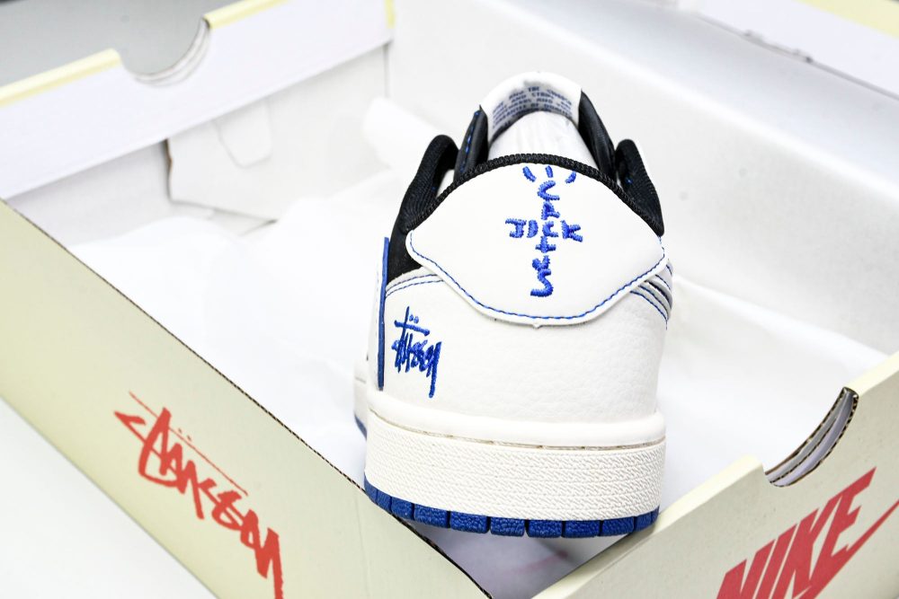 Travis Scott AJ1 Low x Stussy 'Black White Blue' (Custom) - Image 22