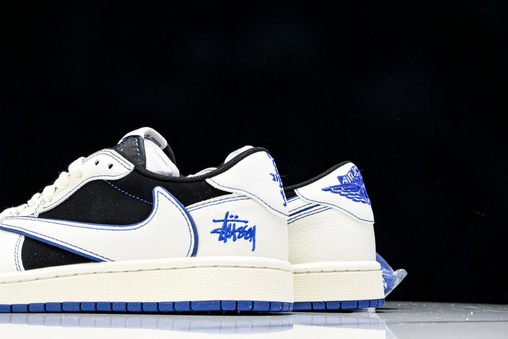 Travis Scott AJ1 Low x Stussy 'Black White Blue' (Custom) - Image 8