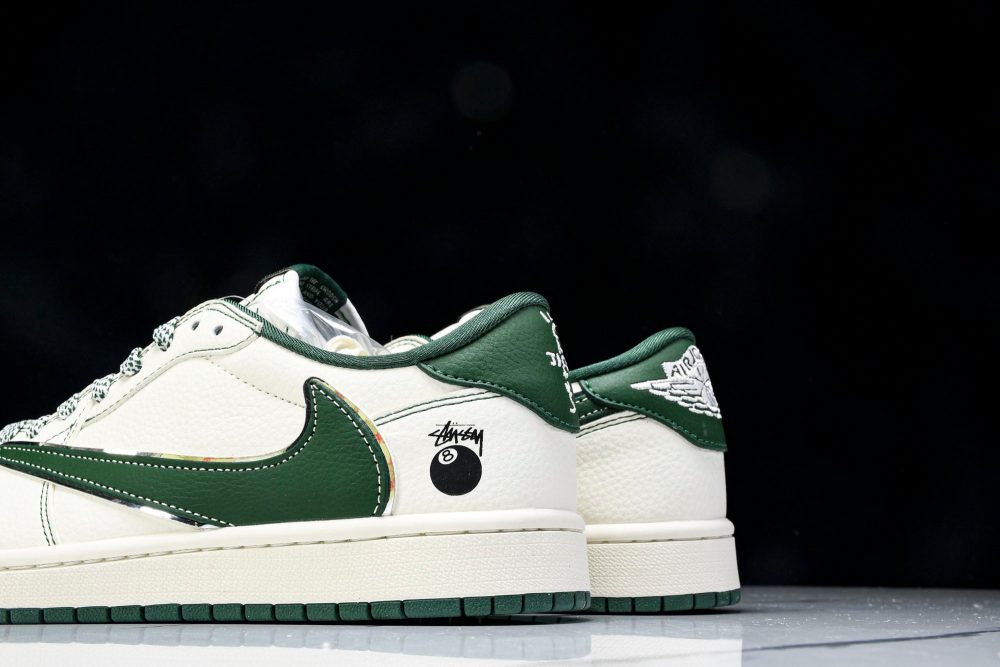 Travis Scott AJ1 Low x Stussy 'White Green' (Custom) - Image 8