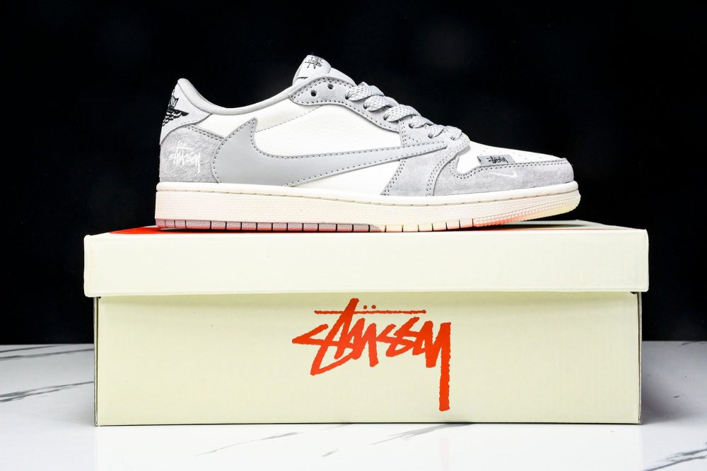 Travis Scott AJ1 Low x Stussy 'Grey White 2.0' (Custom) - Image 24