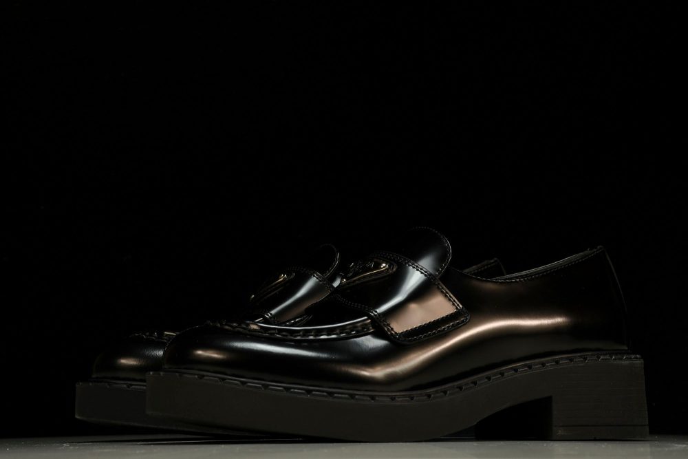 Prada Chocolate Patent Loafers 'Black' - Image 2