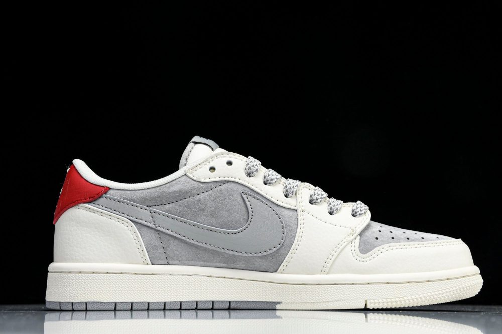 Travis Scott AJ1 Low x Stussy 'Grey White Red' (Custom) - Image 4