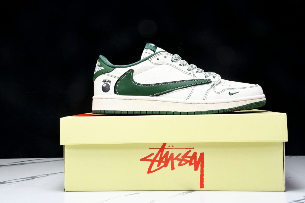 Travis Scott AJ1 Low x Stussy 'White Green' (Custom) - Image 23