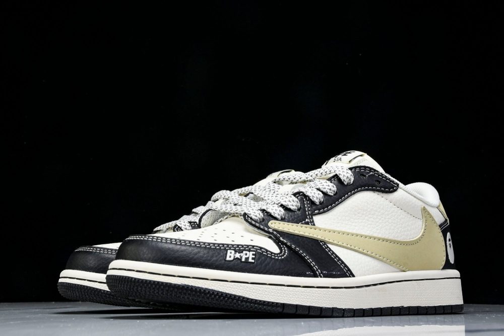 Travis Scott AJ1 Low x BAPE 'Beige Black White' (Custom) - Image 2