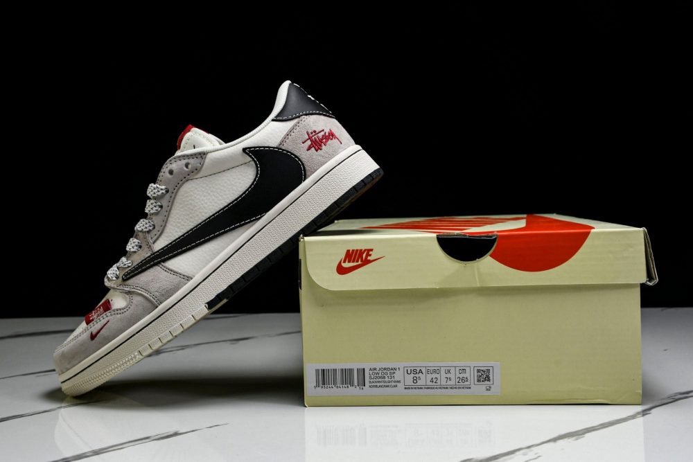 Travis Scott AJ1 Low x Stussy 'Black White Grey 2.0' (Custom) - Image 25