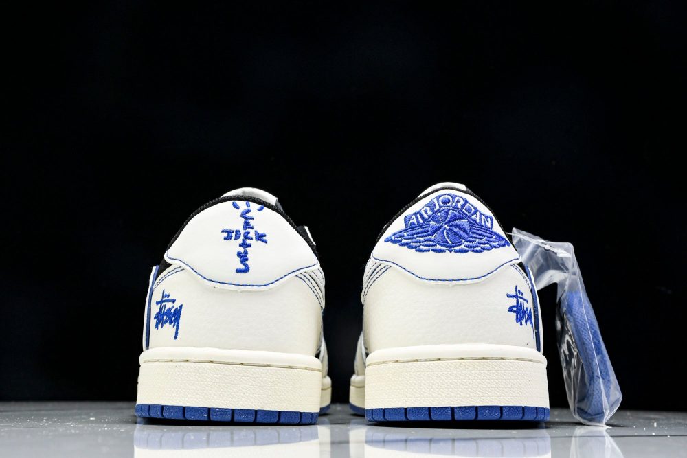 Travis Scott AJ1 Low x Stussy 'Black White Blue' (Custom) - Image 7