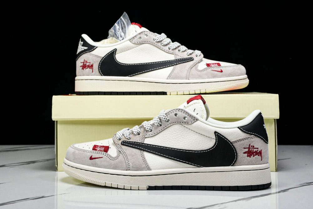 Travis Scott AJ1 Low x Stussy 'Black White Grey 2.0' (Custom) - Image 23