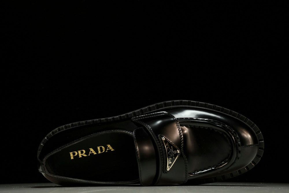 Prada Chocolate Patent Loafers 'Black' - Image 4