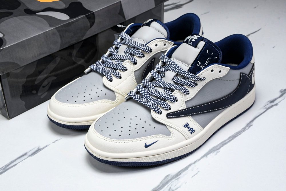 Travis Scott AJ1 Low x BAPE 'Grey Navy' (Custom) - Image 20