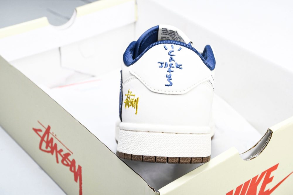 Travis Scott AJ1 Low x Stussy 'White Blue' (Custom) - Image 23