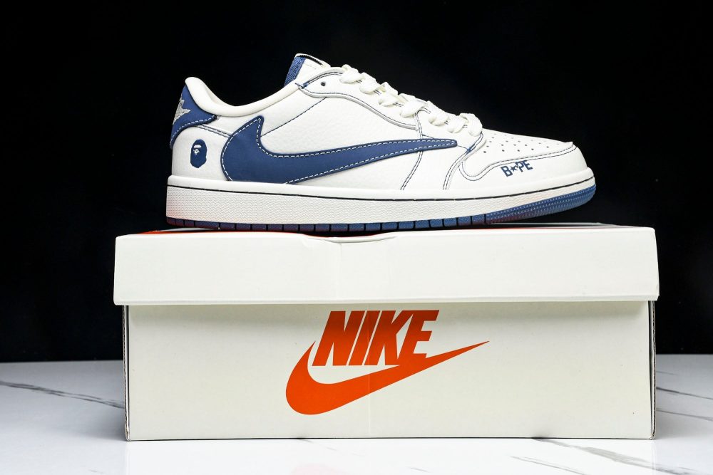 Travis Scott AJ1 Low x BAPE 'White Blue' (Custom) - Image 25