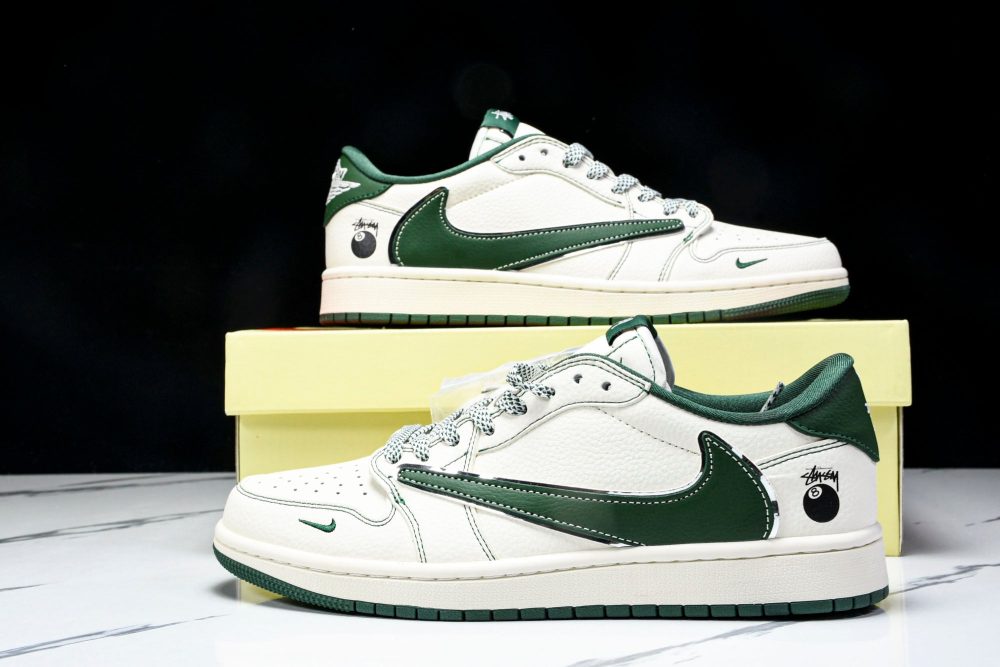 Travis Scott AJ1 Low x Stussy 'White Green' (Custom) - Image 22