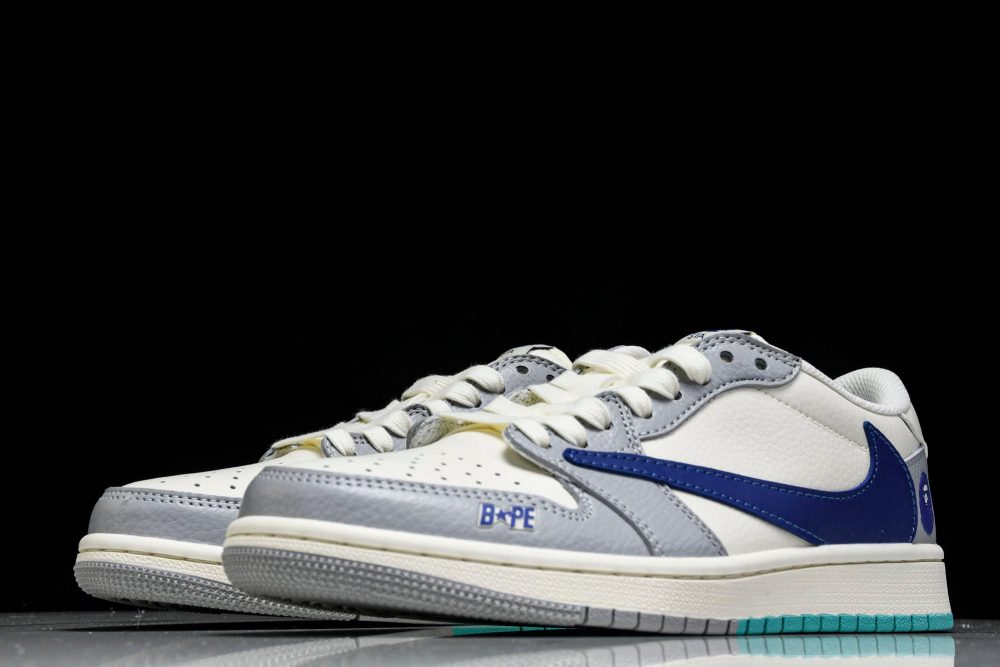 Travis Scott AJ1 Low x BAPE 'Blue Grey White' (Custom) - Image 2