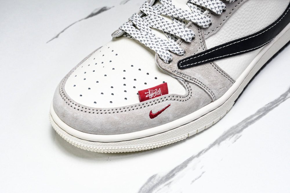 Travis Scott AJ1 Low x Stussy 'Black White Grey 2.0' (Custom) - Image 9