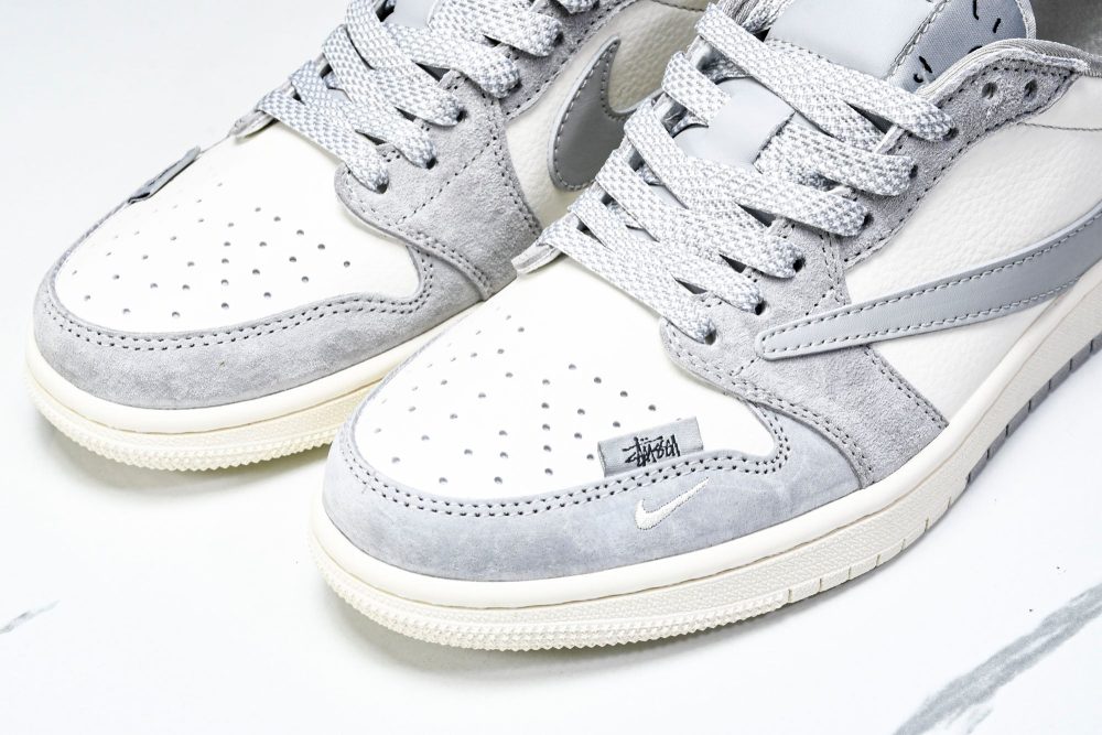 Travis Scott AJ1 Low x Stussy 'Grey White 2.0' (Custom) - Image 18
