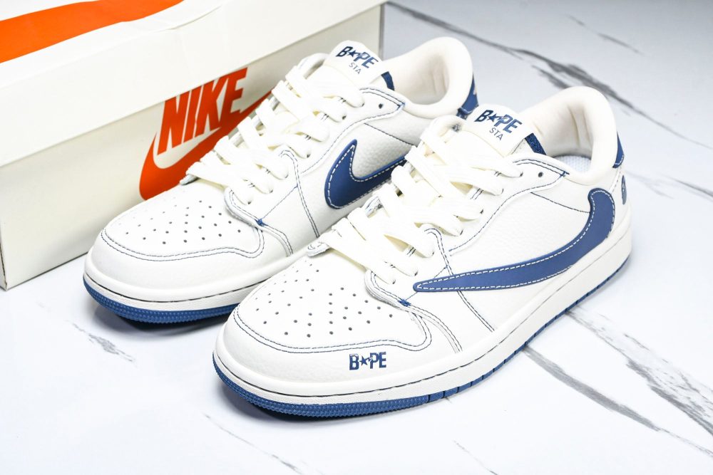 Travis Scott AJ1 Low x BAPE 'White Blue' (Custom) - Image 20